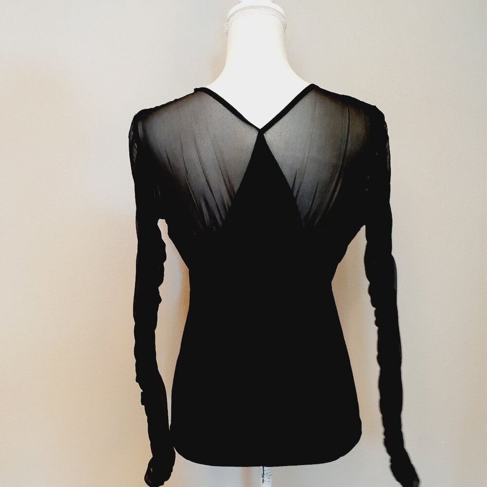 Calvin Klein Mesh Ruched Sleeve Top - Picture 2 of 12